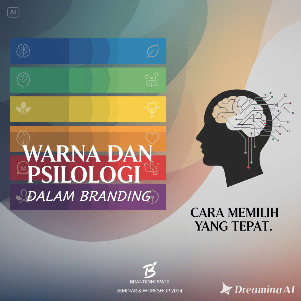 Kolase warna-warna branding dengan makna psikologis berbeda.