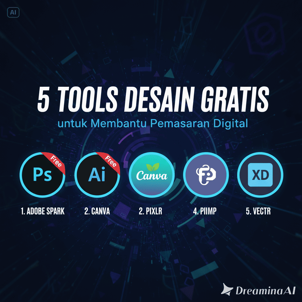 Kumpulan tools desain gratis untuk mendukung pemasaran digital, seperti Canva, Figma, dan GIMP.