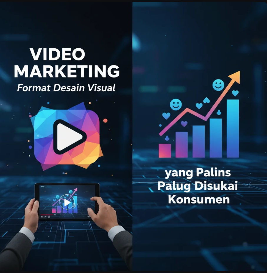 Tim kreatif sedang mengedit video marketing di studio dengan layar menampilkan storyboard visual berwarna cerah.