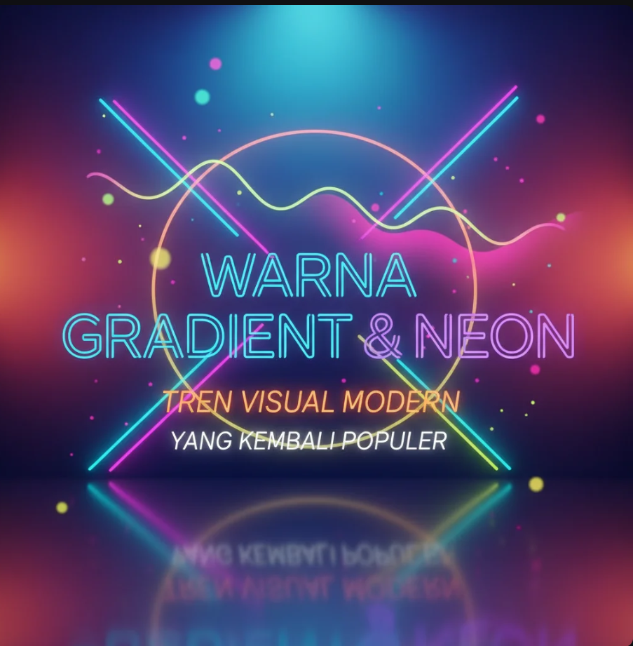 Ilustrasi warna gradient dan neon dengan nuansa futuristik di layar digital.