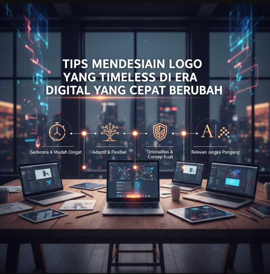 Ilustrasi desain logo minimalis dan timeless dengan elemen geometri sederhana.