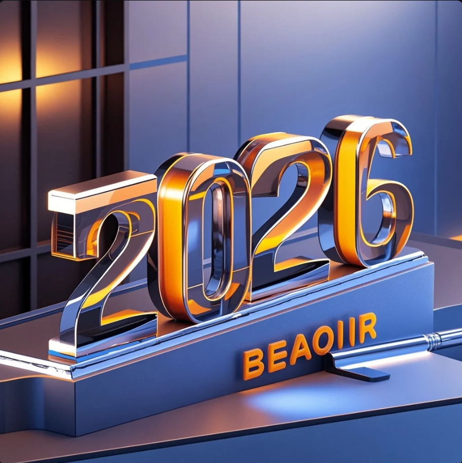 Ilustrasi tipografi modern 2026 dengan variable font, efek 3D, dan gradient futuristik